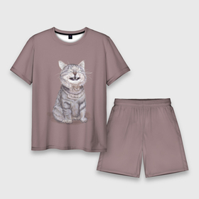 Мужской костюм с шортами 3D с принтом Котёнок ыыы в Кировске,  |  | арт | кот | котёнок | кошка | мем | мемный кот | мемный котенок | мэм | мэмный котёнок | рисунок | серый | серый кот | тёмный | фиолетовый