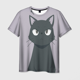 Мужская футболка 3D с принтом Черный Кот из аниме в Кировске, 100% полиэфир | прямой крой, круглый вырез горловины, длина до линии бедер | аниме | аниме кот | арт | кёрный котёнок | кот | котёнок | кошка | рисунок | чёрная кошка | черный кот | черный котенок