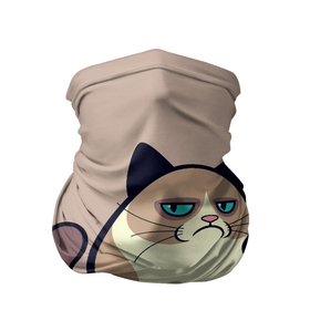 Бандана-труба 3D с принтом Великий Grumpy Cat в Белгороде, 100% полиэстер, ткань с особыми свойствами — Activecool | плотность 150‒180 г/м2; хорошо тянется, но сохраняет форму | Тематика изображения на принте: grumpy cat | арт | кот | кот grumpy cat | котёнок | кошка | недовольный кот | рисунок