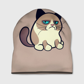 Шапка 3D с принтом Великий Grumpy Cat в Тюмени, 100% полиэстер | универсальный размер, печать по всей поверхности изделия | grumpy cat | арт | кот | кот grumpy cat | котёнок | кошка | недовольный кот | рисунок