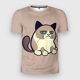 Мужская футболка 3D спортивная с принтом Великий Grumpy Cat в Белгороде, 100% полиэстер с улучшенными характеристиками | приталенный силуэт, круглая горловина, широкие плечи, сужается к линии бедра | Тематика изображения на принте: grumpy cat | арт | кот | кот grumpy cat | котёнок | кошка | недовольный кот | рисунок