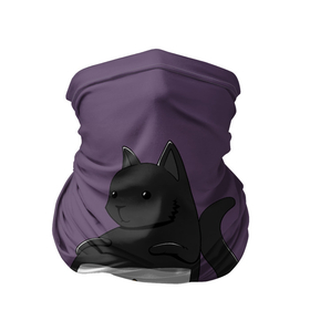 Бандана-труба 3D с принтом Довольный кот в Екатеринбурге, 100% полиэстер, ткань с особыми свойствами — Activecool | плотность 150‒180 г/м2; хорошо тянется, но сохраняет форму | аквариум | арт | вода | золотая рыбка | кот | котёнок | кошка | рисунок | рыба | рыбка | фиолетовый | чёрная кошка | черный кот | чёрный котёнок