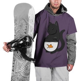 Накидка на куртку 3D с принтом Довольный кот в Курске, 100% полиэстер |  | аквариум | арт | вода | золотая рыбка | кот | котёнок | кошка | рисунок | рыба | рыбка | фиолетовый | чёрная кошка | черный кот | чёрный котёнок