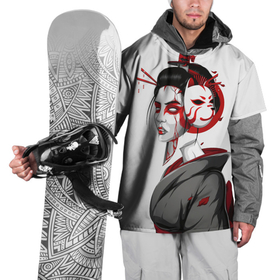Накидка на куртку 3D с принтом Гейша в Белгороде, 100% полиэстер |  | Тематика изображения на принте: девушка | кинжал | кицунэ | рисунок | самурай
