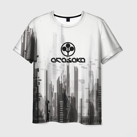 Мужская футболка 3D с принтом Cyberpunk 2077 (Arasaka) в Петрозаводске, 100% полиэфир | прямой крой, круглый вырез горловины, длина до линии бедер | arasaka | cyberpunk 2077 | cyberpunk 2077 (arasaka) | город | игра | минимализм