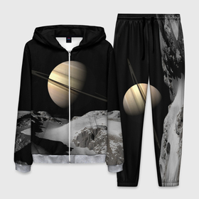 Мужской костюм 3D с принтом Saturn в Курске, 100% полиэстер | Манжеты и пояс оформлены тканевой резинкой, двухслойный капюшон со шнурком для регулировки, карманы спереди | Тематика изображения на принте: cosmos | saturn | space | космос | пространство | сатурн