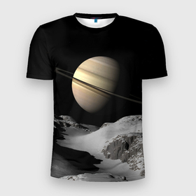 Мужская футболка 3D Slim с принтом Saturn в Санкт-Петербурге, 100% полиэстер с улучшенными характеристиками | приталенный силуэт, круглая горловина, широкие плечи, сужается к линии бедра | cosmos | saturn | space | космос | пространство | сатурн
