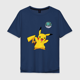 Мужская футболка хлопок Oversize с принтом Pokemon pikachu 1 в Петрозаводске, 100% хлопок | свободный крой, круглый ворот, “спинка” длиннее передней части | pokeball | pokemon | игры | покемоны