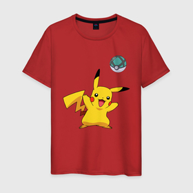 Мужская футболка хлопок с принтом Pokemon pikachu 1 в Петрозаводске, 100% хлопок | прямой крой, круглый вырез горловины, длина до линии бедер, слегка спущенное плечо. | pokeball | pokemon | игры | покемоны