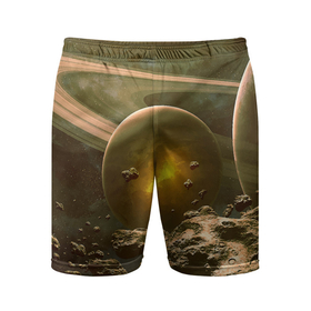 Мужские шорты спортивные с принтом Saturn в Екатеринбурге,  |  | cosmos | meteorite | saturn | space | космос | метеорит | пространство | сатурн