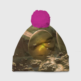 Шапка 3D c помпоном с принтом Saturn в Тюмени, 100% полиэстер | универсальный размер, печать по всей поверхности изделия | cosmos | meteorite | saturn | space | космос | метеорит | пространство | сатурн