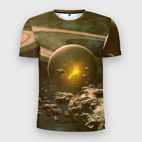 Мужская футболка 3D спортивная с принтом Saturn в Санкт-Петербурге, 100% полиэстер с улучшенными характеристиками | приталенный силуэт, круглая горловина, широкие плечи, сужается к линии бедра | cosmos | meteorite | saturn | space | космос | метеорит | пространство | сатурн