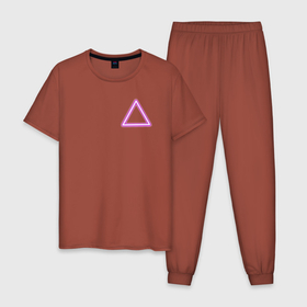 Мужская пижама хлопок с принтом Неоновый треугольник , 100% хлопок | брюки и футболка прямого кроя, без карманов, на брюках мягкая резинка на поясе и по низу штанин
 | neon | triangel | неон | неоновый треугольник | треугольник