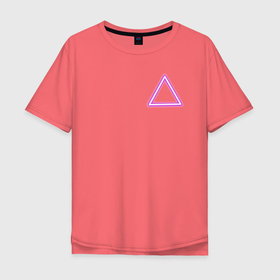 Мужская футболка хлопок Oversize с принтом Неоновый треугольник в Курске, 100% хлопок | свободный крой, круглый ворот, “спинка” длиннее передней части | Тематика изображения на принте: neon | triangel | неон | неоновый треугольник | треугольник