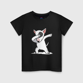 Детская футболка хлопок с принтом Dab   bull terrier в Курске, 100% хлопок | круглый вырез горловины, полуприлегающий силуэт, длина до линии бедер | bull terrier | dab | dog | pose | бультерьер | собака | хвост