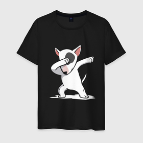 Мужская футболка хлопок с принтом Dab   bull terrier в Кировске, 100% хлопок | прямой крой, круглый вырез горловины, длина до линии бедер, слегка спущенное плечо. | bull terrier | dab | dog | pose | бультерьер | собака | хвост