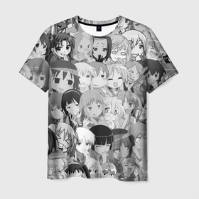 Мужская футболка 3D с принтом Кавалькада лиц аниме девочек. монохром в Тюмени, 100% полиэфир | прямой крой, круглый вырез горловины, длина до линии бедер | арт | девочка | девушка | коллаж | тян