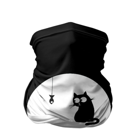 Бандана-труба 3D с принтом Ночная охота в Курске, 100% полиэстер, ткань с особыми свойствами — Activecool | плотность 150‒180 г/м2; хорошо тянется, но сохраняет форму | арт | кот | котёнок | кошка | луна | ночь | рисунок | рыба | рыбалка | черная кошка | черный кот | чёрный котёнок