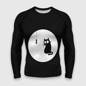 Мужской рашгард 3D с принтом Ночная охота в Кировске,  |  | Тематика изображения на принте: арт | кот | котёнок | кошка | луна | ночь | рисунок | рыба | рыбалка | черная кошка | черный кот | чёрный котёнок