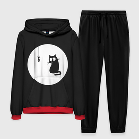 Мужской костюм 3D (с толстовкой) с принтом Ночная охота в Екатеринбурге,  |  | Тематика изображения на принте: арт | кот | котёнок | кошка | луна | ночь | рисунок | рыба | рыбалка | черная кошка | черный кот | чёрный котёнок