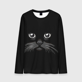 Мужской лонгслив 3D с принтом Кошачья моська в Кировске, 100% полиэстер | длинные рукава, круглый вырез горловины, полуприлегающий силуэт | арт | вектор | кот | котёнок | кошка | рисунок | черная кошка | чёрный | черный кот | черный котенок