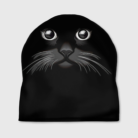 Шапка 3D с принтом Кошачья моська в Екатеринбурге, 100% полиэстер | универсальный размер, печать по всей поверхности изделия | Тематика изображения на принте: арт | вектор | кот | котёнок | кошка | рисунок | черная кошка | чёрный | черный кот | черный котенок