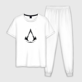 Мужская пижама хлопок с принтом Assassins Creed в Новосибирске, 100% хлопок | брюки и футболка прямого кроя, без карманов, на брюках мягкая резинка на поясе и по низу штанин
 | logo | игра