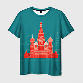 Мужская футболка 3D с принтом Москва в Курске, 100% полиэфир | прямой крой, круглый вырез горловины, длина до линии бедер | Тематика изображения на принте: красная площадь | кремль | москва | патриот | россия | туризм