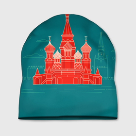 Шапка 3D с принтом Москва в Курске, 100% полиэстер | универсальный размер, печать по всей поверхности изделия | Тематика изображения на принте: красная площадь | кремль | москва | патриот | россия | туризм