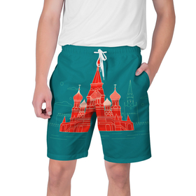 Мужские шорты 3D с принтом Москва в Белгороде,  полиэстер 100% | прямой крой, два кармана без застежек по бокам. Мягкая трикотажная резинка на поясе, внутри которой широкие завязки. Длина чуть выше колен | Тематика изображения на принте: красная площадь | кремль | москва | патриот | россия | туризм