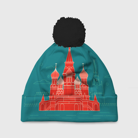 Шапка 3D c помпоном с принтом Москва в Курске, 100% полиэстер | универсальный размер, печать по всей поверхности изделия | Тематика изображения на принте: красная площадь | кремль | москва | патриот | россия | туризм