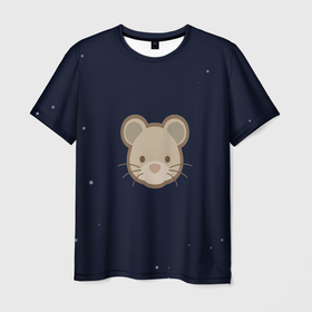 Мужская футболка 3D с принтом Ночная мышь в Петрозаводске, 100% полиэфир | прямой крой, круглый вырез горловины, длина до линии бедер | арт | звёзды | мерцание | мышь | небо | ночь | рисунок | сияние