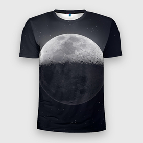 Мужская футболка 3D спортивная с принтом луна в Кировске, 100% полиэстер с улучшенными характеристиками | приталенный силуэт, круглая горловина, широкие плечи, сужается к линии бедра | Тематика изображения на принте: moon | звезды | космос | луна | планета