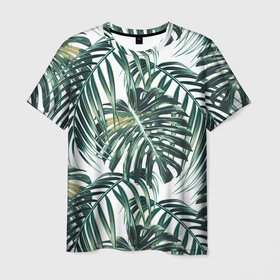 Мужская футболка 3D с принтом Тропики (Зелень) в Новосибирске, 100% полиэфир | прямой крой, круглый вырез горловины, длина до линии бедер | папоротник | растение | рисунок | тропики