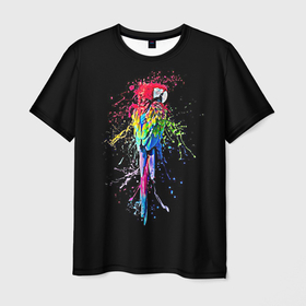 Мужская футболка 3D с принтом Попугай в Санкт-Петербурге, 100% полиэфир | прямой крой, круглый вырез горловины, длина до линии бедер | bird | colors | eweryday | life | nature | ара | креатив | повседневный стиль | попугай | природа | птица | радуга | разноцветный | темный