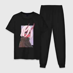 Мужская пижама хлопок с принтом Zero Two(Ne1t) в Белгороде, 100% хлопок | брюки и футболка прямого кроя, без карманов, на брюках мягкая резинка на поясе и по низу штанин
 | Тематика изображения на принте: zero two | аниме | ноль два