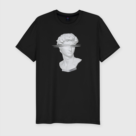 Мужская футболка хлопок Slim с принтом Vaporwave в Санкт-Петербурге, 92% хлопок, 8% лайкра | приталенный силуэт, круглый вырез ворота, длина до линии бедра, короткий рукав | vaporwave | вапорвейф | голова | голова статуи | музыка | статуя | тренд