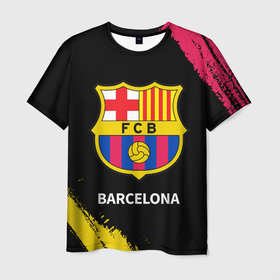 Мужская футболка 3D с принтом BARCELONA / БАРСЕЛОНА в Курске, 100% полиэфир | прямой крой, круглый вырез горловины, длина до линии бедер | barca | barcelona | barsa | barselona | fcb | logo | messi | барса | барселона | знак | клуб | лого | логотип | логотипы | месси | символ | символы | футбол | футбольная | футбольный