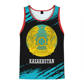 Мужская майка 3D с принтом KAZAKHSTAN / КАЗАХСТАН в Петрозаводске, 100% полиэстер | круглая горловина, приталенный силуэт, длина до линии бедра. Пройма и горловина окантованы тонкой бейкой | flag | kazakhstan | qazaqstan | герб | захах | казахстан | кахахи | лого | нур султан | республика | символ | страна | флаг