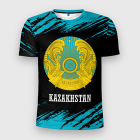 Мужская футболка 3D спортивная с принтом KAZAKHSTAN / КАЗАХСТАН в Курске, 100% полиэстер с улучшенными характеристиками | приталенный силуэт, круглая горловина, широкие плечи, сужается к линии бедра | flag | kazakhstan | qazaqstan | герб | захах | казахстан | кахахи | лого | нур султан | республика | символ | страна | флаг