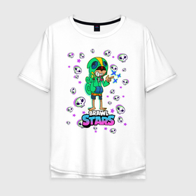 Мужская футболка хлопок Oversize с принтом Brawl STARS(Леон) в Петрозаводске, 100% хлопок | свободный крой, круглый ворот, “спинка” длиннее передней части | brawl | leon | moba | stars | supercell | игра | коллаж | леон | паттерн