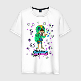 Мужская футболка хлопок с принтом Brawl STARS(Леон) в Екатеринбурге, 100% хлопок | прямой крой, круглый вырез горловины, длина до линии бедер, слегка спущенное плечо. | brawl | leon | moba | stars | supercell | игра | коллаж | леон | паттерн