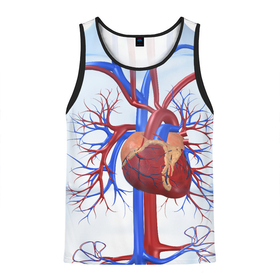 Мужская майка 3D с принтом Сердце в Петрозаводске, 100% полиэстер | круглая горловина, приталенный силуэт, длина до линии бедра. Пройма и горловина окантованы тонкой бейкой | Тематика изображения на принте: нервная система | органы | сердце | сосуды | строение человека