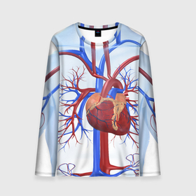Мужской лонгслив 3D с принтом Сердце в Петрозаводске, 100% полиэстер | длинные рукава, круглый вырез горловины, полуприлегающий силуэт | Тематика изображения на принте: нервная система | органы | сердце | сосуды | строение человека