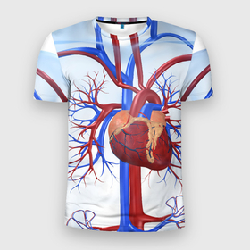 Мужская футболка 3D Slim с принтом Сердце в Санкт-Петербурге, 100% полиэстер с улучшенными характеристиками | приталенный силуэт, круглая горловина, широкие плечи, сужается к линии бедра | нервная система | органы | сердце | сосуды | строение человека