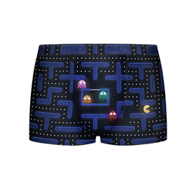 Мужские трусы 3D с принтом Pacman , 50% хлопок, 50% полиэстер | классическая посадка, на поясе мягкая тканевая резинка | Тематика изображения на принте: pac man | pacman | аркады | пакмэн