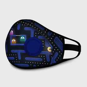 Маска из неопрена с принтом Pacman в городе Новоалтайск, неопрен 100% | Форма огибающая нос. Резинки для ушей с дополнительной резинкой на затылке. Клапан для выдоха для активного дыхания при занятиях спортом. Эластичный материал маски и окантовки для лучшего растяжения и прилегания маски.  | pac man | pacman | аркады | пакмэн