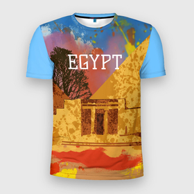 Мужская футболка 3D спортивная с принтом Египет(Пирамида Хеопса) в Новосибирске, 100% полиэстер с улучшенными характеристиками | приталенный силуэт, круглая горловина, широкие плечи, сужается к линии бедра | egypt | египет | пирамида хеопса | пирамиды | туристические