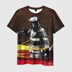 Мужская футболка 3D с принтом Спасатель в Новосибирске, 100% полиэфир | прямой крой, круглый вырез горловины, длина до линии бедер | Тематика изображения на принте: мчс | мчс россии | пожарник | пожарные | пожарный | спасатели | спасатель