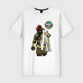 Мужская футболка хлопок Slim с принтом Спасатель МЧС в Екатеринбурге, 92% хлопок, 8% лайкра | приталенный силуэт, круглый вырез ворота, длина до линии бедра, короткий рукав | мчс | мчс россии | пожарник | пожарные | пожарный | спасатели | спасатель